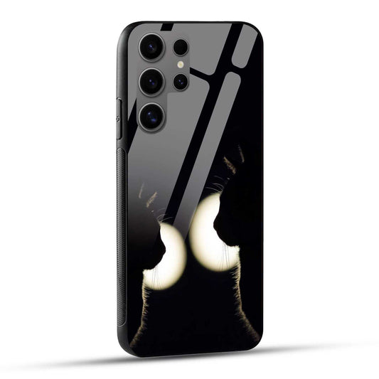 Samsung Galaxy S24 Ultra 5G Back Cover Black Aesthetic Cat Friendship Printed Glass Case