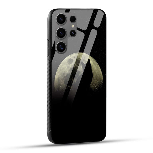 Samsung Galaxy S24 Ultra 5G Back Cover Black Illustrated Cat At Night Printed Glass Case