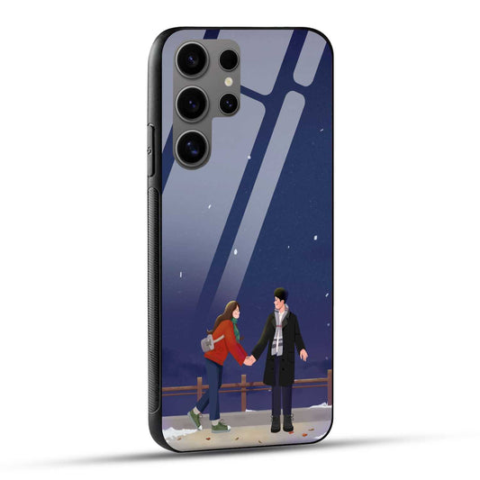 Samsung Galaxy S24 Ultra 5G Back Cover Blue Illustrated Couple And Night Sky Printed Glass Case