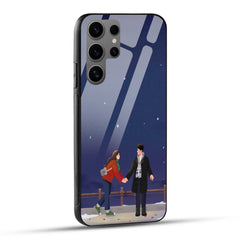 Samsung Galaxy S24 Ultra 5G Back Cover Blue Illustrated Couple And Night Sky Printed Glass Case