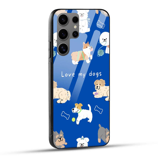 Samsung Galaxy S24 Ultra 5G Back Cover Blue White Dog Printed Glass Case