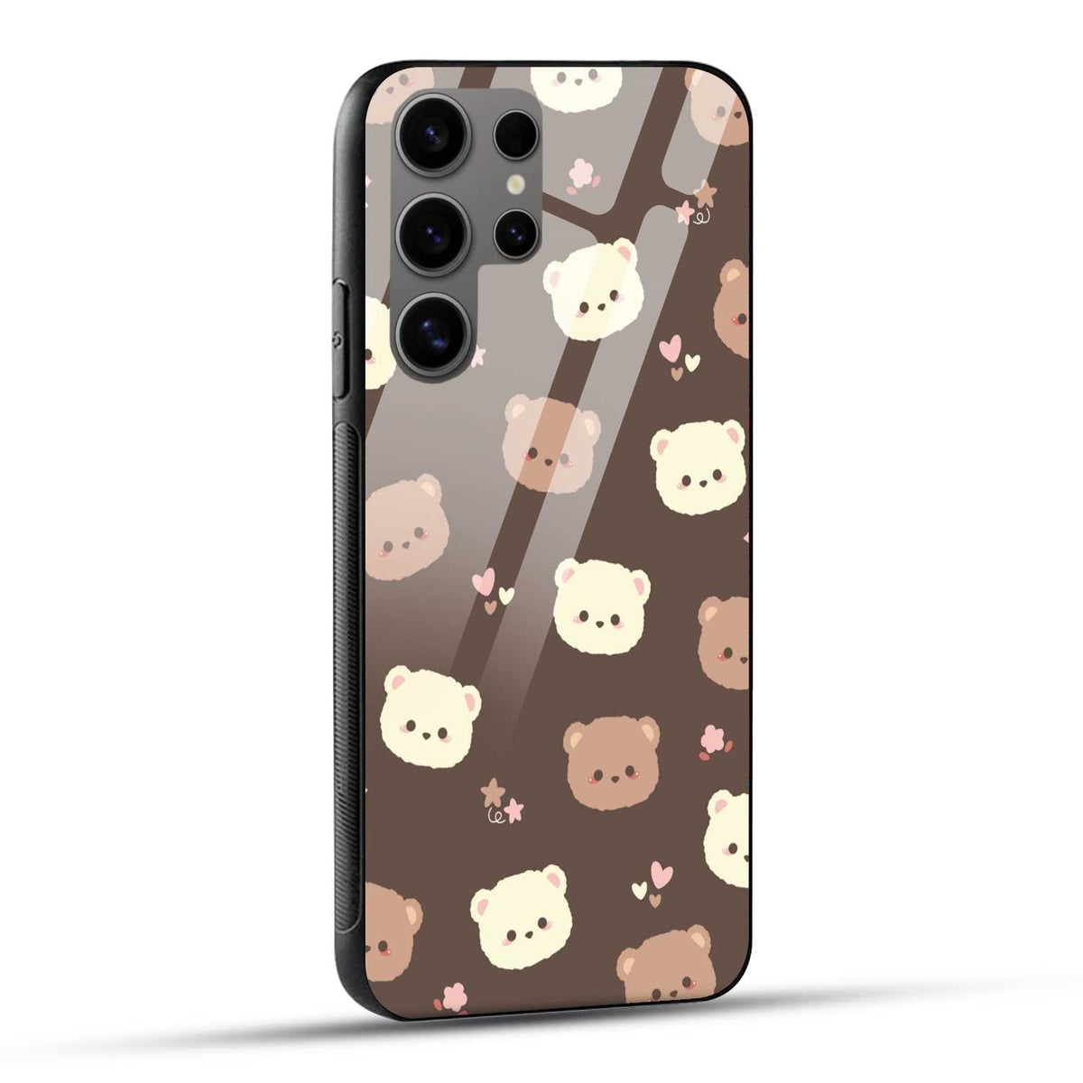Samsung Galaxy S24 Ultra 5G Back Cover Brown Illustration Cute Bear Pattern Printed Glass Case