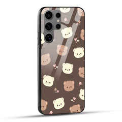 Samsung Galaxy S24 Ultra 5G Back Cover Brown Illustration Cute Bear Pattern Printed Glass Case