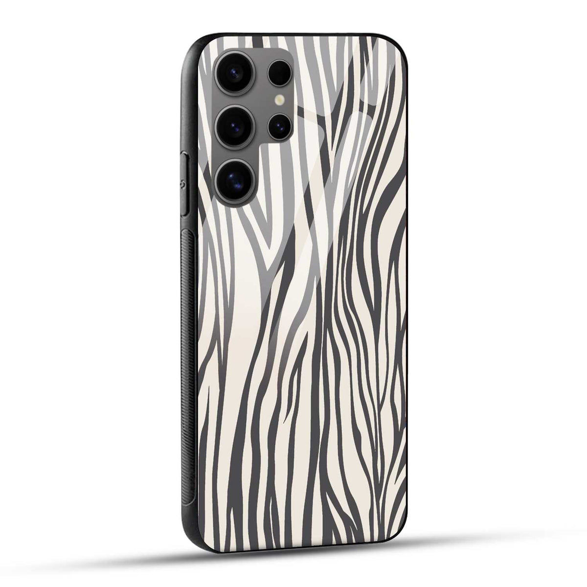Samsung Galaxy S24 Ultra 5G Back Cover Gray And White Jebra Pattern Print Printed Glass Case