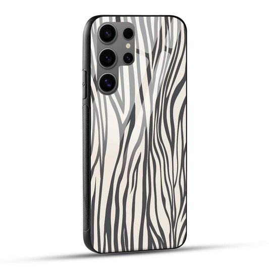 Samsung Galaxy S24 Ultra 5G Back Cover Gray And White Jebra Pattern Print Printed Glass Case