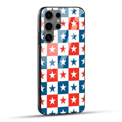 Samsung Galaxy S24 Ultra 5G Back Cover Blue And Red Star Print Printed Glass Case