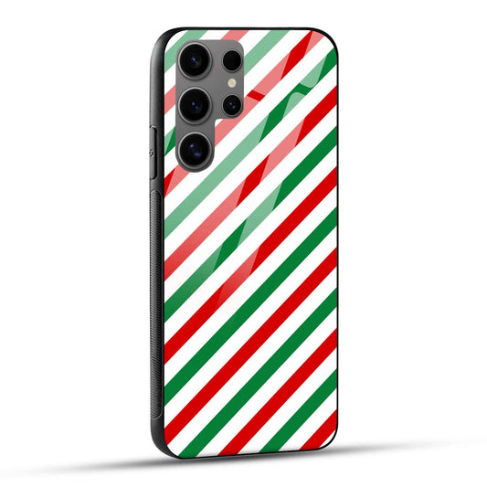 Samsung Galaxy S24 Ultra 5G Back Cover Red And Green Striped Printed Glass Case