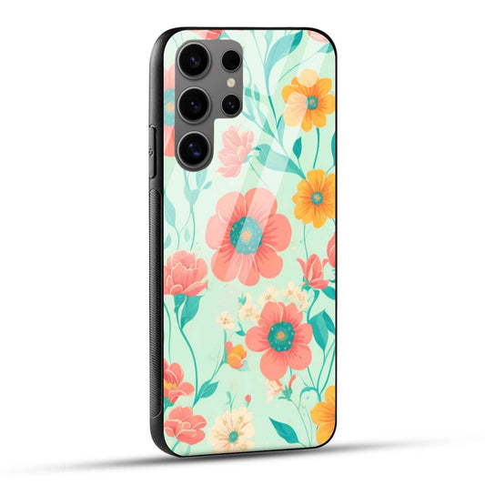 Samsung Galaxy S24 Ultra 5G Back Cover Retro Flowers Multicolour Printed Glass Case