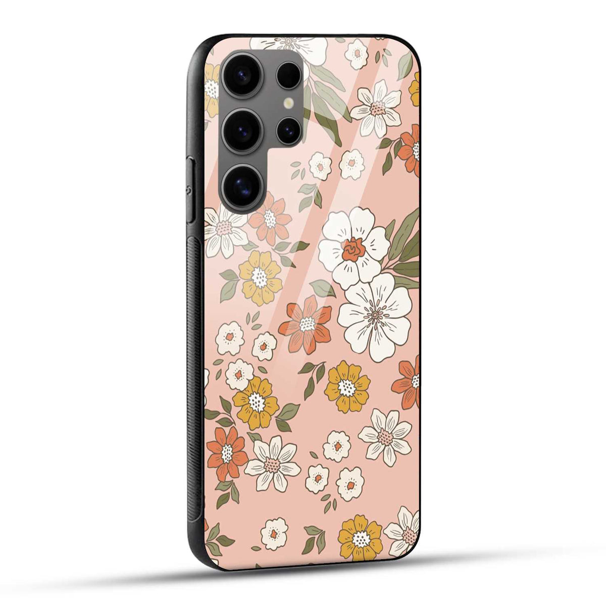 Samsung Galaxy S24 Ultra 5G Back Cover Retro Pattern Flower Art Printed Glass Case
