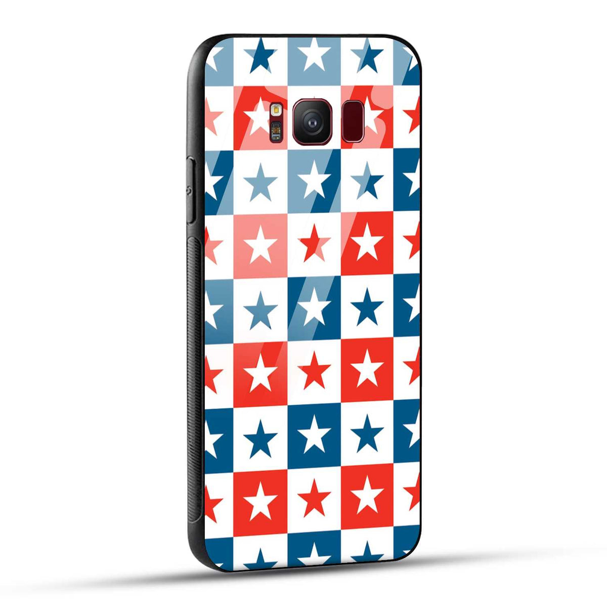 Samsung Galaxy S8 Back Cover Blue And Red Star Print Printed Glass Case
