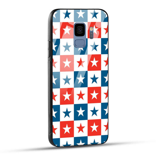 Samsung Galaxy S9 Back Cover Blue And Red Star Print Printed Glass Case