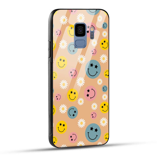 Samsung Galaxy S9 Back Cover Smiley And Flowers Printed Glass Case