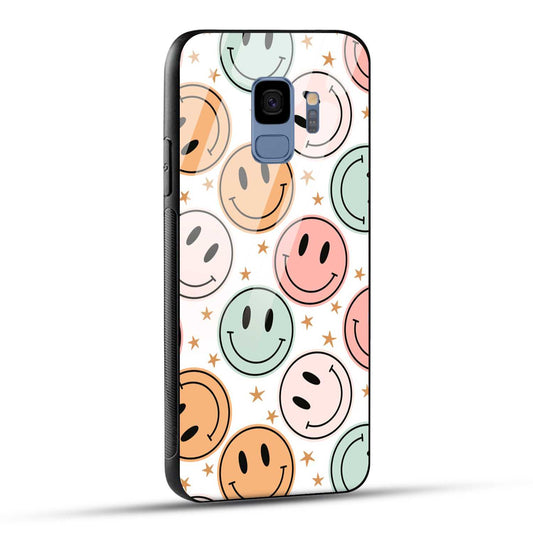 Samsung Galaxy S9 Back Cover Smiling Flowers And Stars Printed Glass Case
