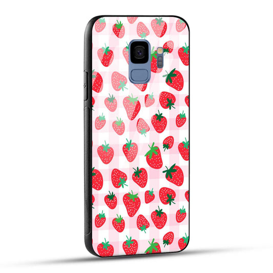 Samsung Galaxy S9 Back Cover Doodle Of Strawberries Printed Glass Case