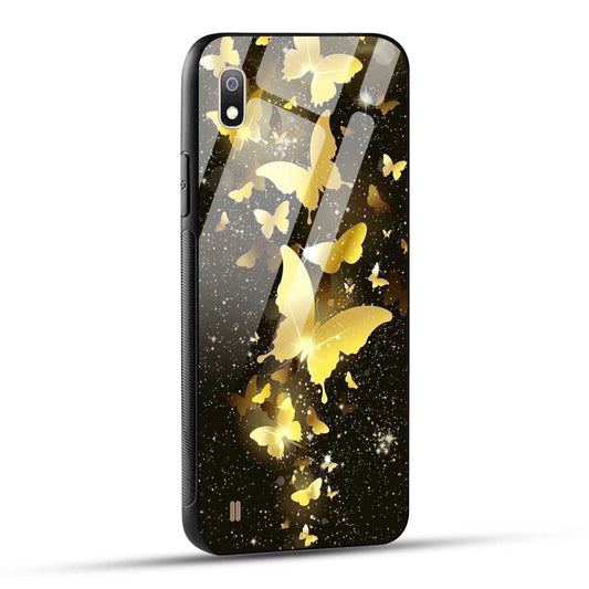 Samsung Galaxy A10 Back Cover Golden Butterfly Printed Glass Case