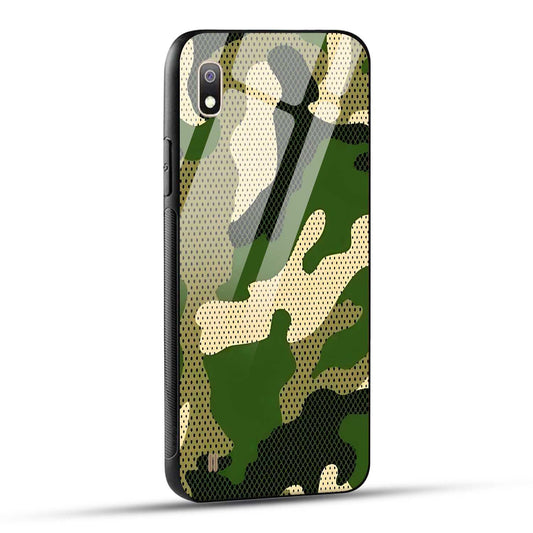 Samsung Galaxy A10 Back Cover Camouflage Printed Glass Case