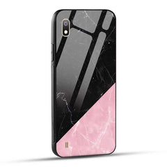 Samsung Galaxy A10 Back Cover Pink Black Marble Glass Case