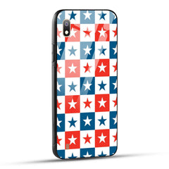 Samsung Galaxy A10 Back Cover Blue And Red Star Print Printed Glass Case