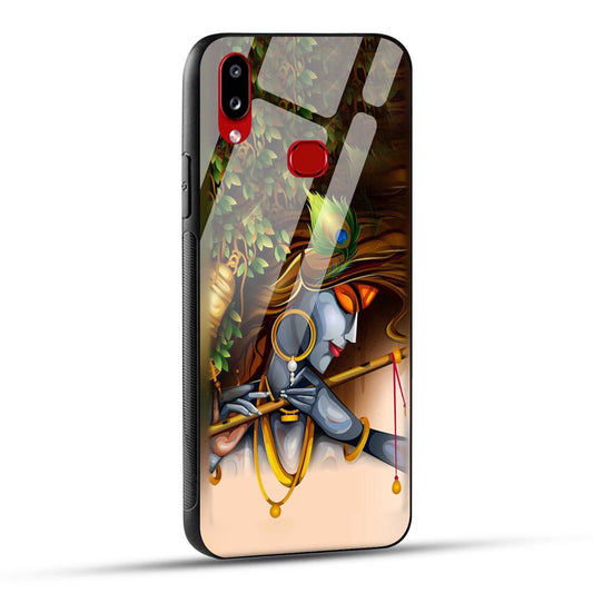 Samsung Galaxy A10s / Samsung Galaxy M01s Back Cover Lord Krishna with Flute Printed Glass Case