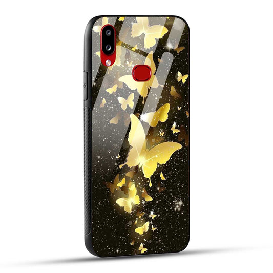 Samsung Galaxy A10s / Samsung Galaxy M01s Back Cover Golden Butterfly Printed Glass Case
