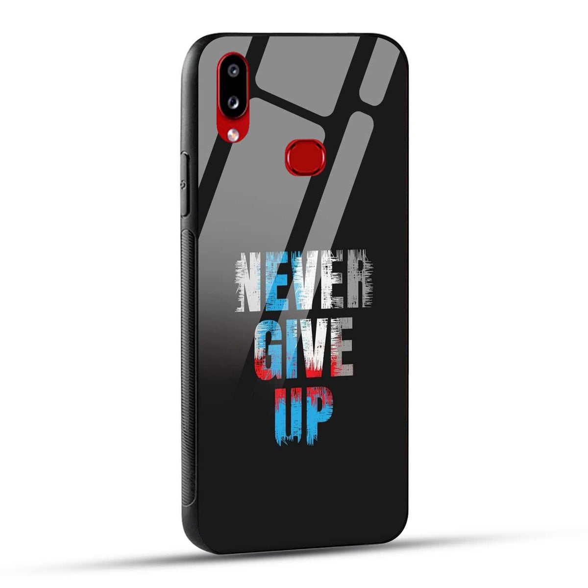 Samsung Galaxy A10s / Samsung Galaxy M01s Back Cover Never Give Up Quote Printed Glass Case