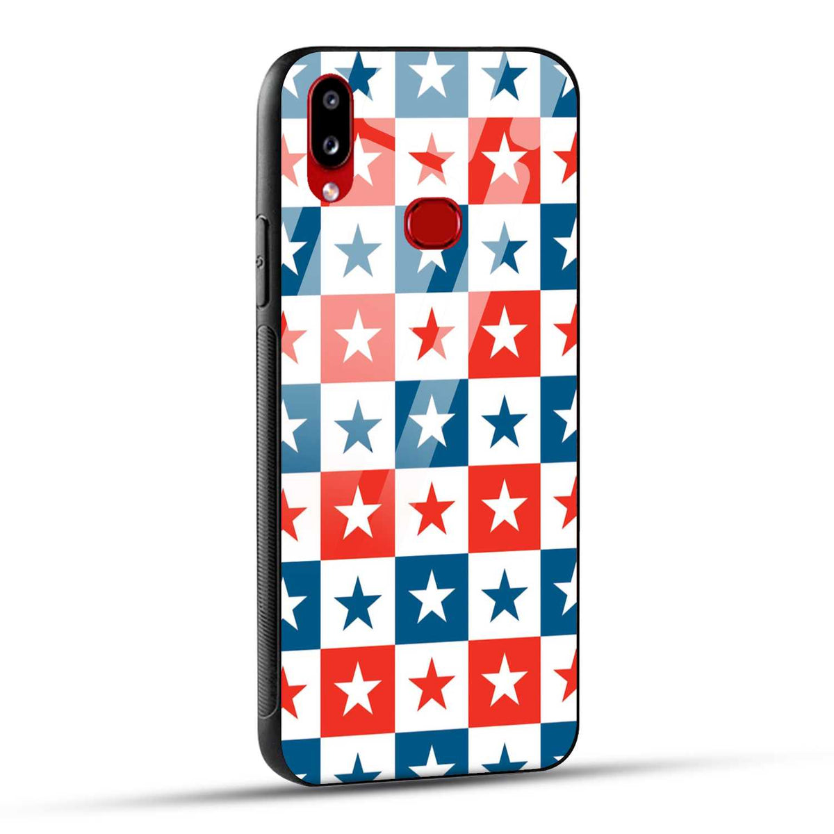 Samsung Galaxy A10s / Samsung Galaxy M01s Back Cover Blue And Red Star Print Printed Glass Case