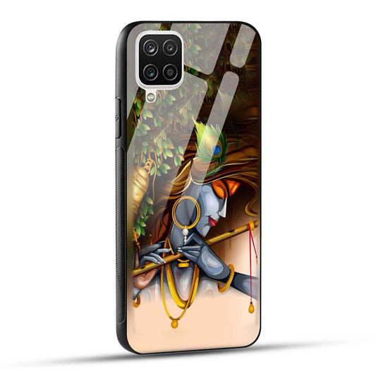 Samsung Galaxy A12 / M12 / F12 Back Cover Lord Krishna with Flute Printed Glass Case