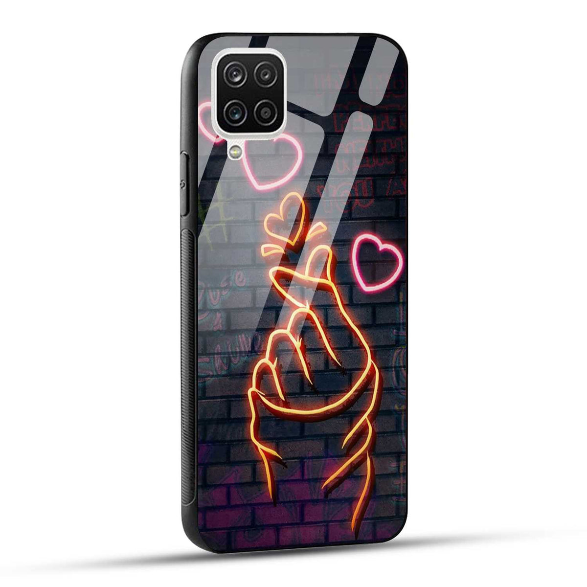 Samsung Galaxy A12 / M12 / F12 Back Cover Swag Cute Hearts Printed Glass Case