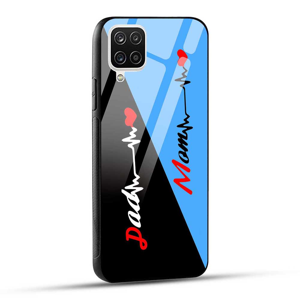 Samsung Galaxy A12 / M12 / F12 Back Cover Mom Dad Blue Black Glass Case