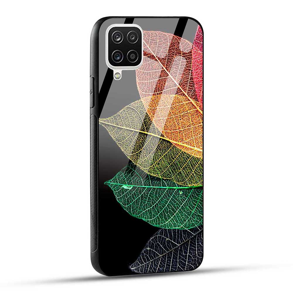 Samsung Galaxy A12 / M12 / F12 Back Cover Colorful Leaf Glass Case