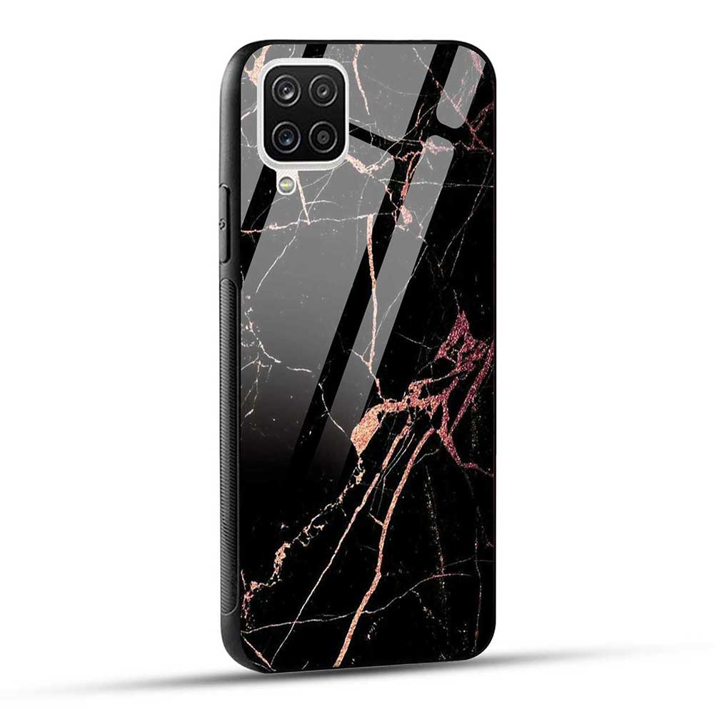 Samsung Galaxy A12 / M12 / F12 Back Cover Dark Marble Glass Case
