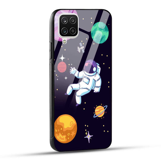 Samsung Galaxy A12 / M12 / F12 Back Cover Colorful Illustration Astronaut Printed Glass Case