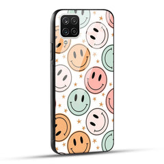 Samsung Galaxy A12 / M12 / F12 Back Cover Smiling Flowers And Stars Printed Glass Case