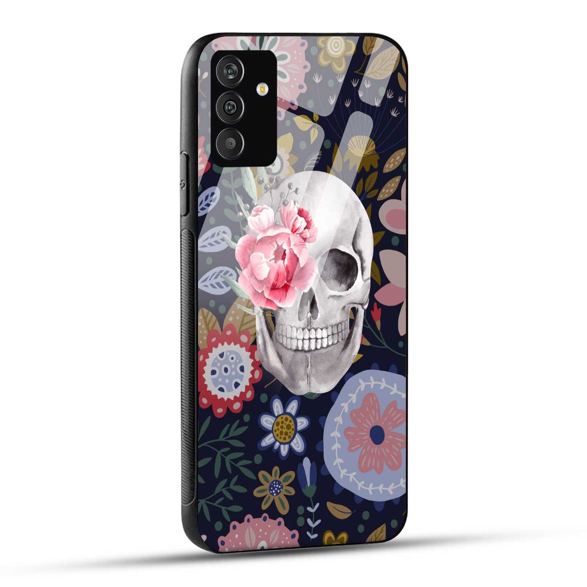 Samsung Galaxy A25 5G Back Cover Floral Skull Printed Glass Case