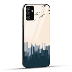Samsung Galaxy S24 5G Back Cover Navy Cream Illustration City Building Printed Glass Case
