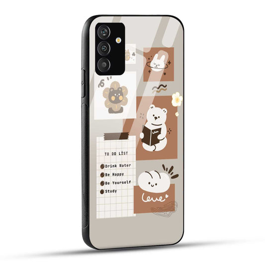 Samsung Galaxy F54 Back Cover Beige Brown Playful Illustration Printed Glass Case
