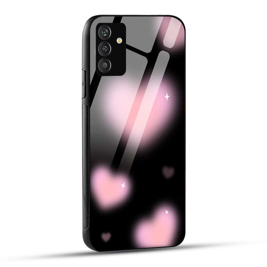Samsung Galaxy A05s Back Cover Black And Pink Blurry Heart Printed Glass Case