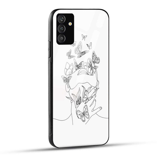 Samsung Galaxy F54 Back Cover Black Line Art Butterflies Woman Printed Glass Case