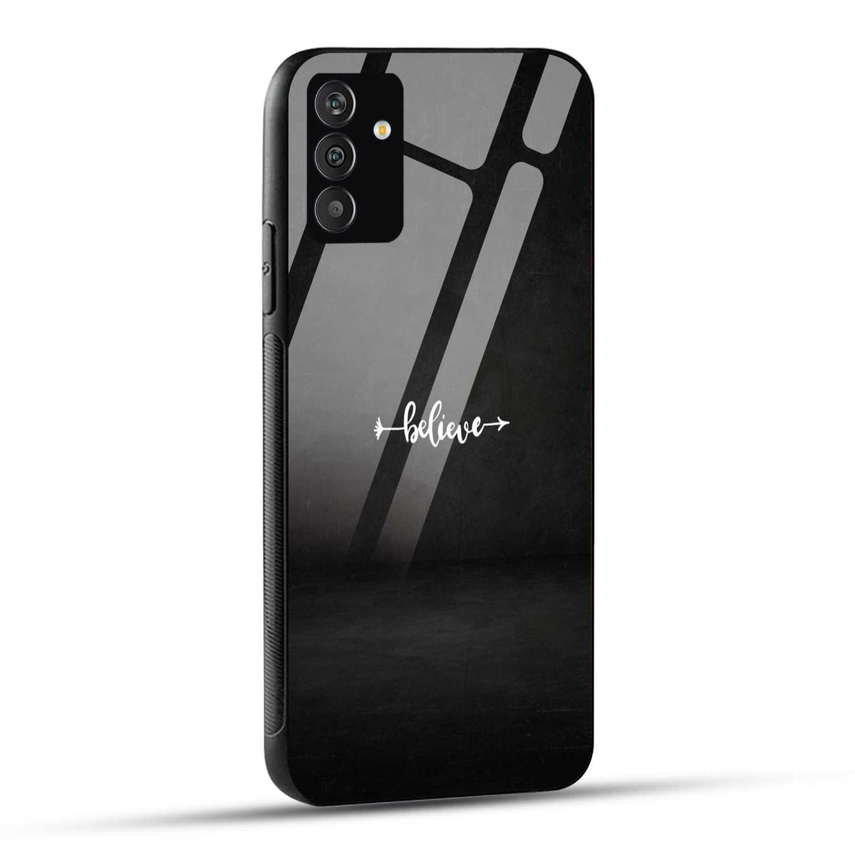 Samsung Galaxy A05s Back Cover Black Believe Quote Printed Glass Case