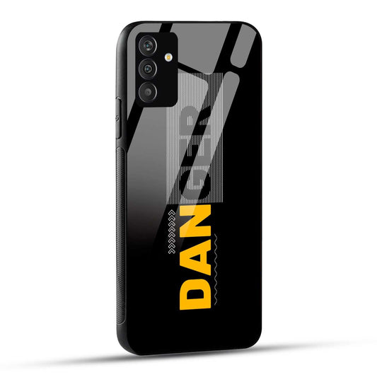 Samsung Galaxy A05s Back Cover Black Orange Modern Danger Printed Glass Case