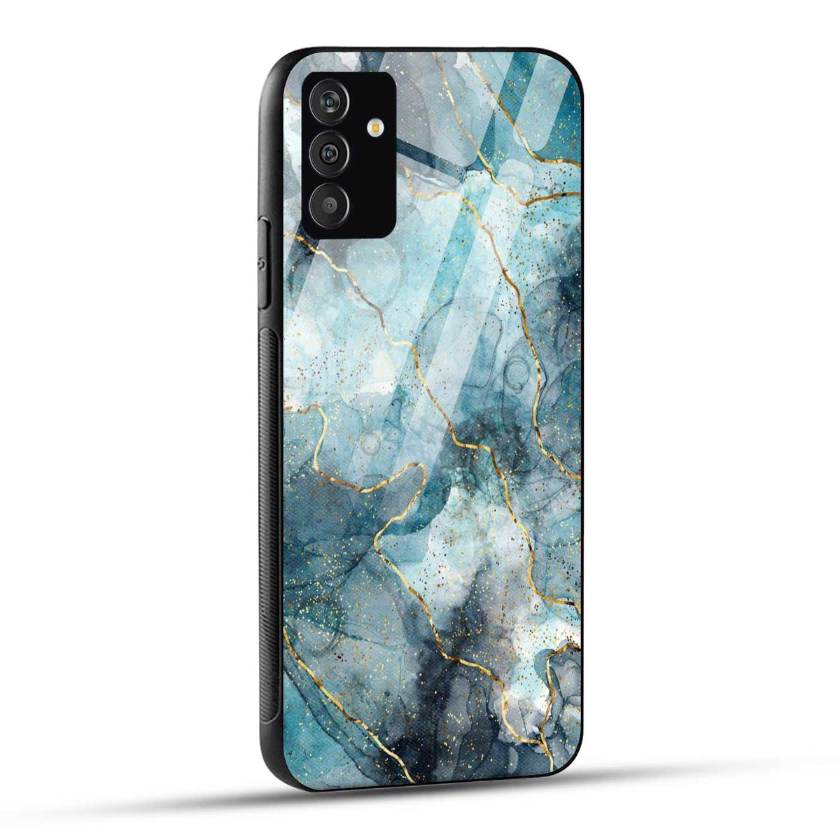 Samsung Galaxy S24 5G Back Cover Blue Gold Illustrated Marble Printed Glass Case