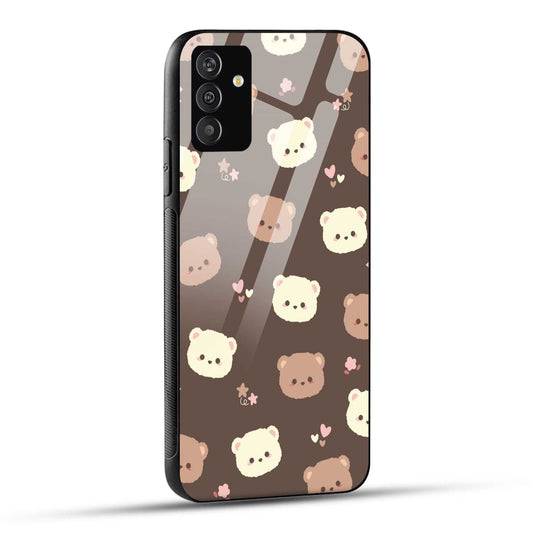 Samsung Galaxy F54 Back Cover Brown Illustration Cute Bear Pattern Printed Glass Case
