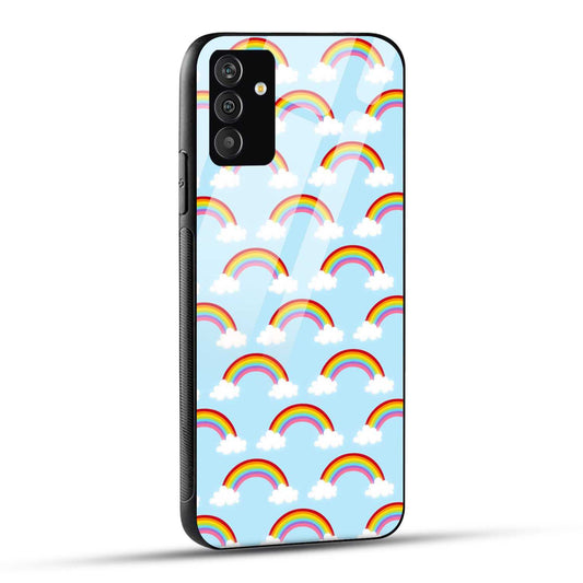 Samsung Galaxy A05s Back Cover Rainbow Doodle Blue Background Printed Glass Case