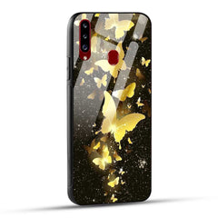 Samsung Galaxy A20s Back Cover Golden Butterfly Printed Glass Case