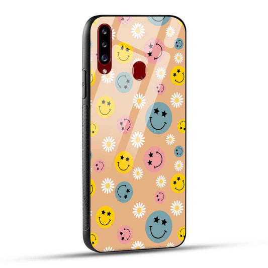 Samsung Galaxy A20s Back Cover Smiley And Flowers Printed Glass Case