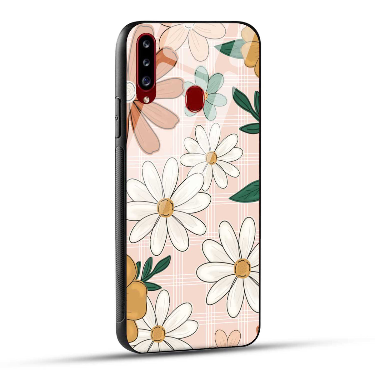 Samsung Galaxy A20s Back Cover Retro Flower Art Printed Glass Case