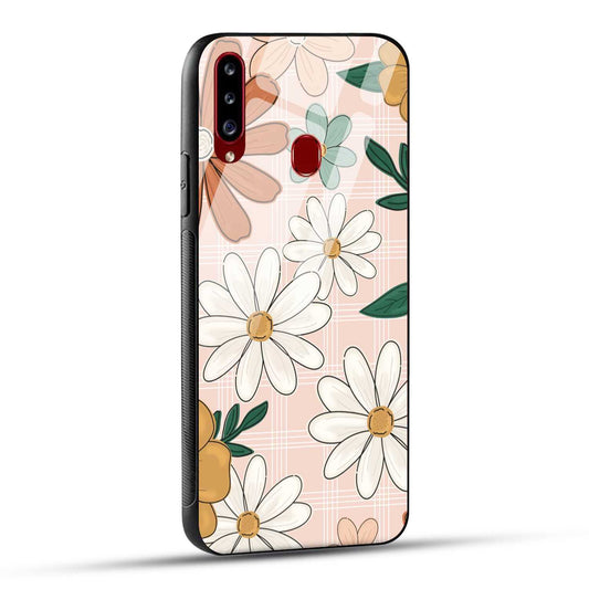 Samsung Galaxy A20s Back Cover Retro Flower Art Printed Glass Case