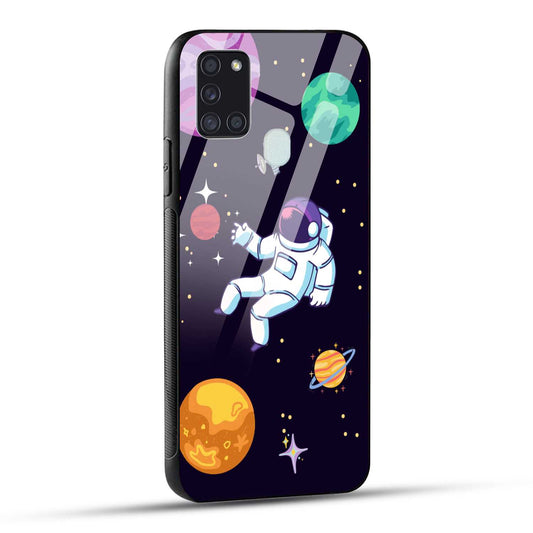 Samsung Galaxy A21s Back Cover Colorful Illustration Astronaut Printed Glass Case
