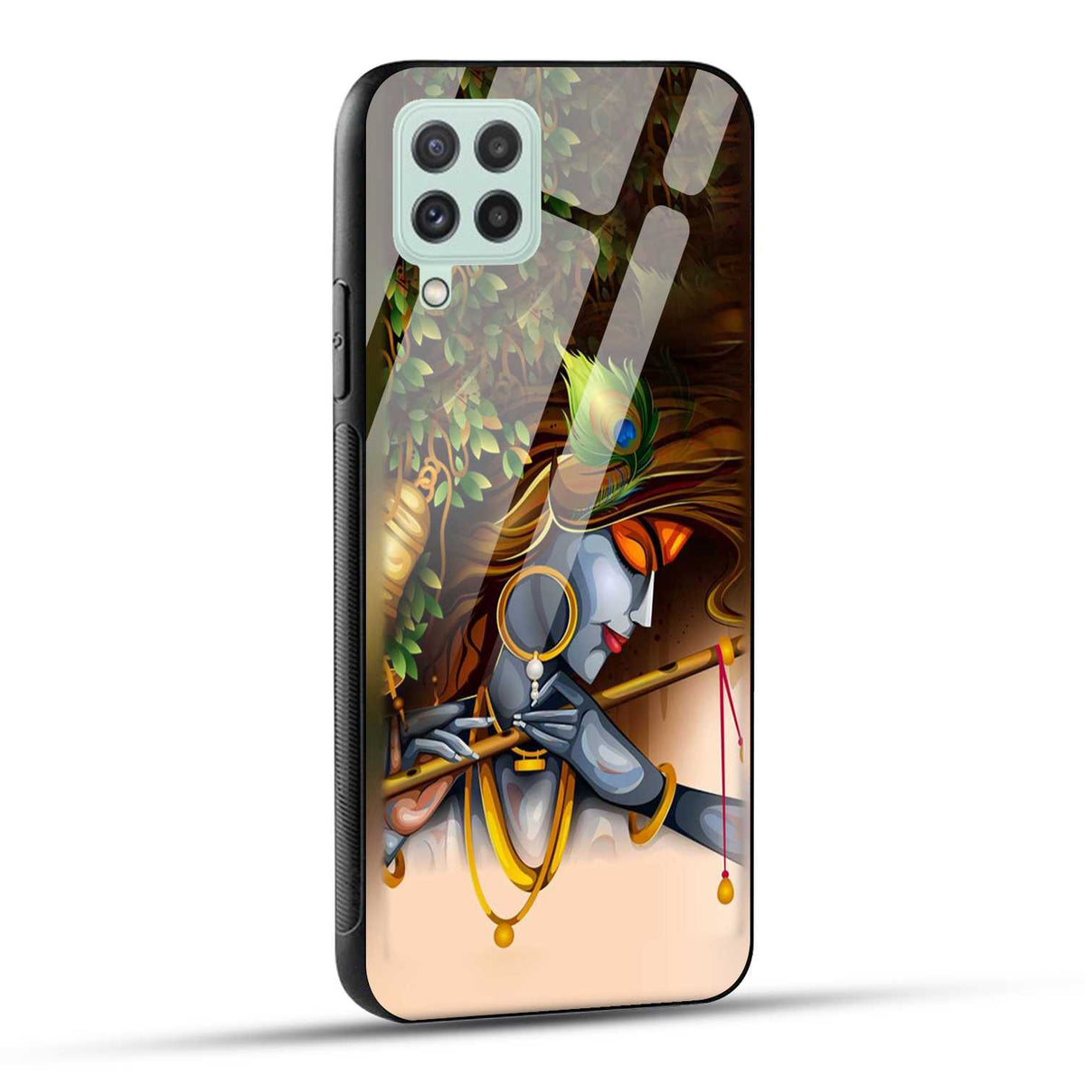 Samsung Galaxy A22 4G Back Cover Lord Krishna with Flute Printed Glass Case