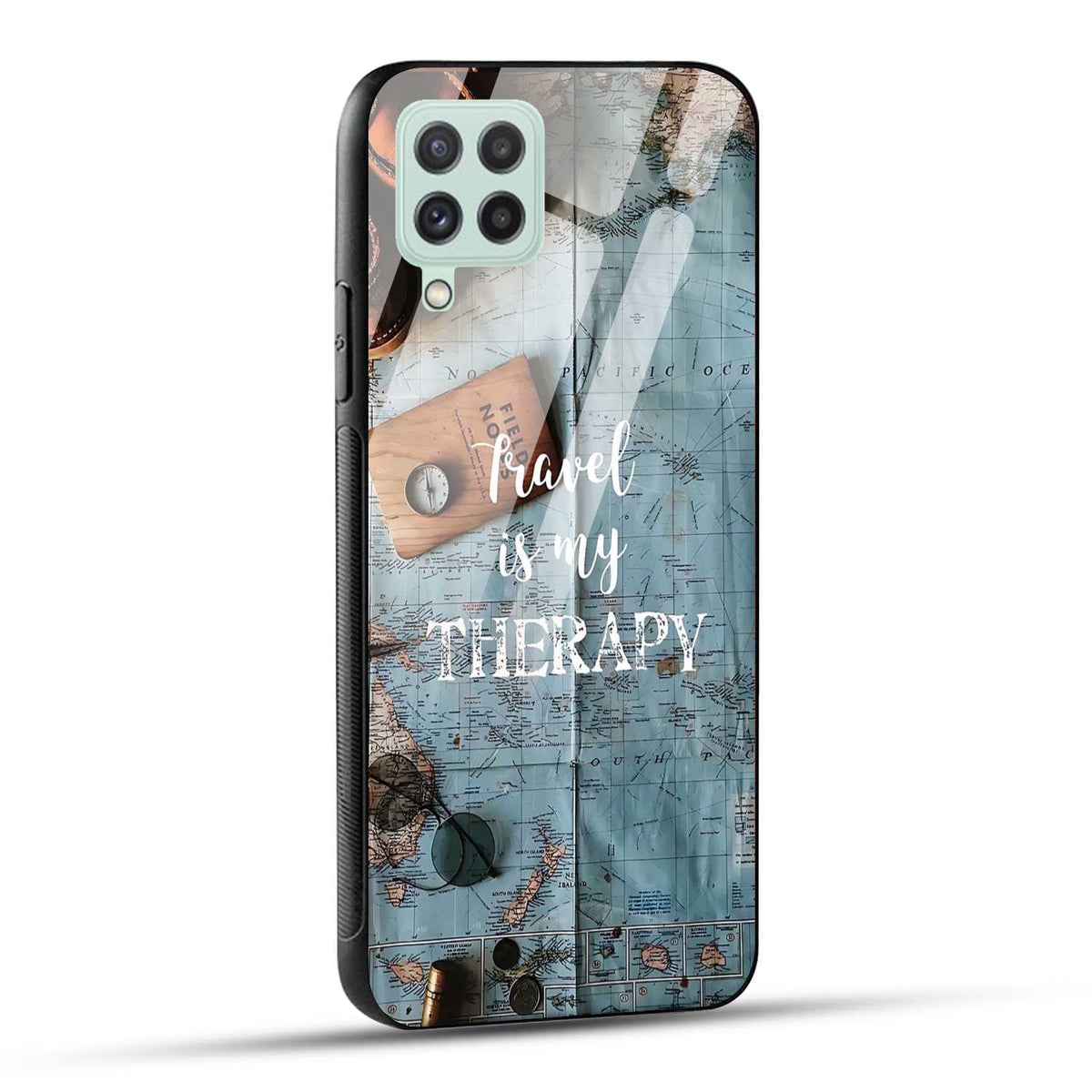 Samsung Galaxy A22 4G Back Cover Travel Is My Therapy Printed Glass Case